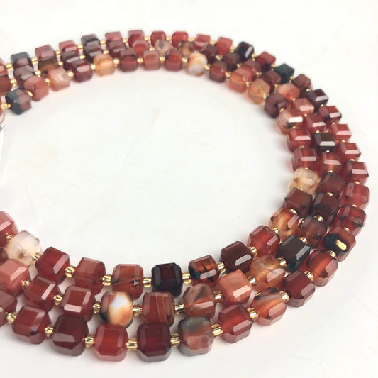 Red Agate Faceted Cubic Beads, 8mm - Shakti