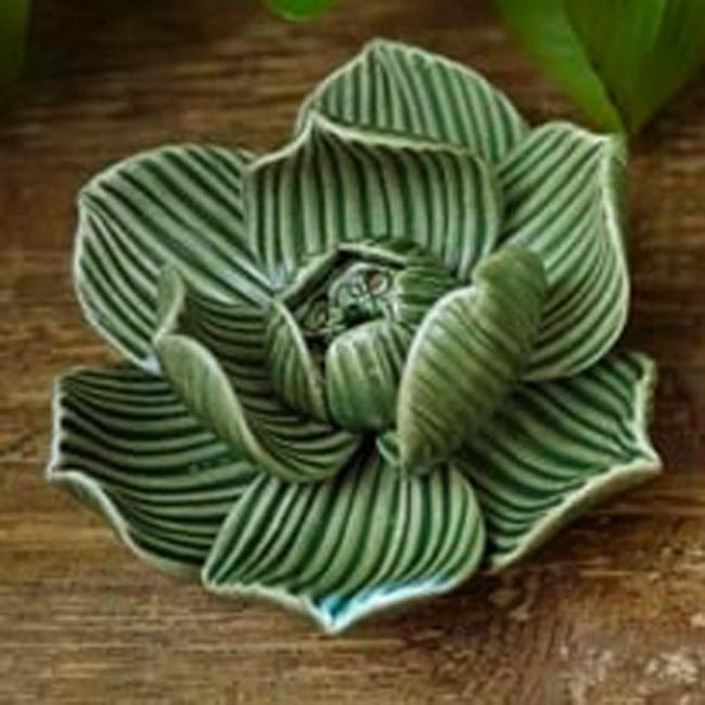 Incense Holder - Blooming Lotus Flower (M / Green) - Shakti