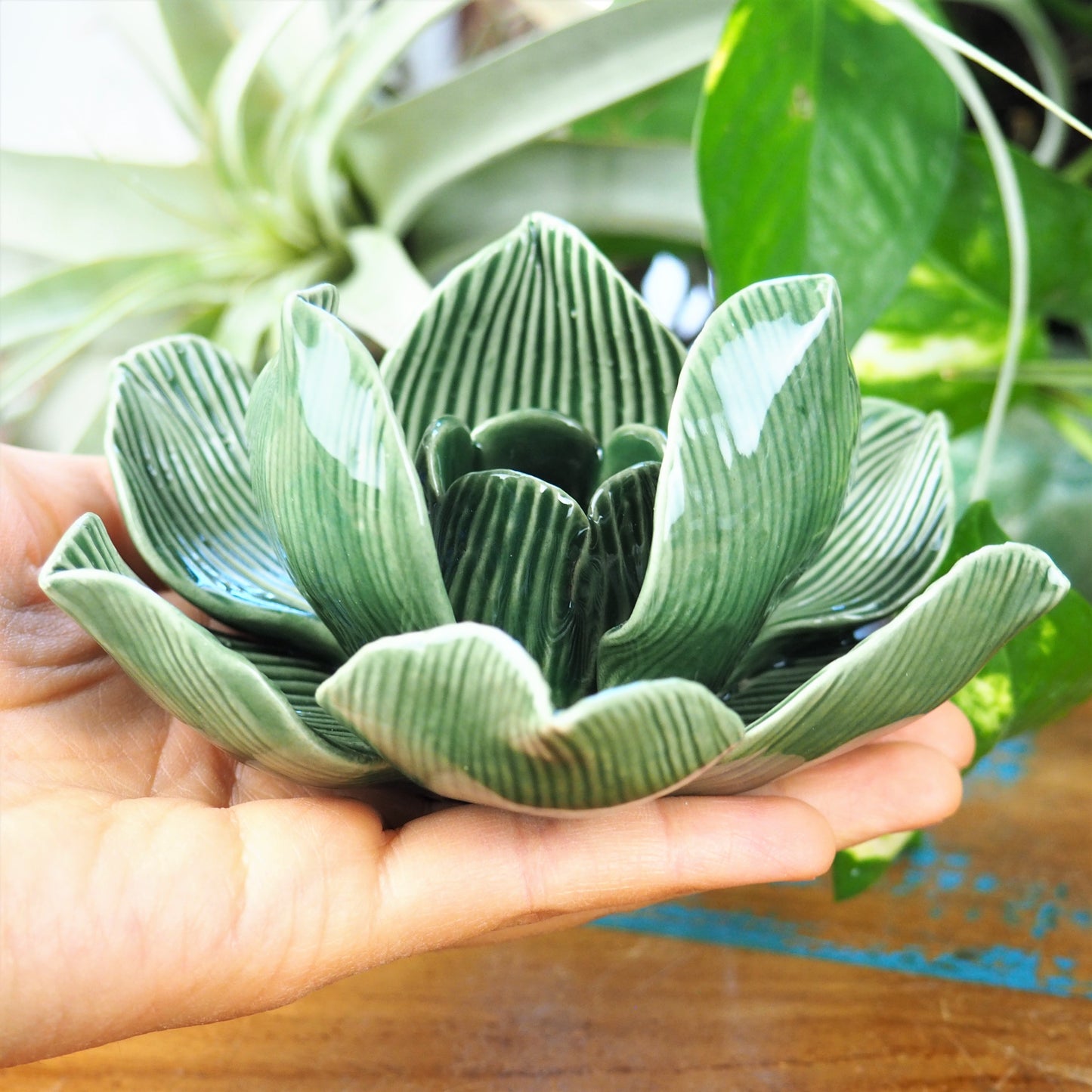 Taper Candle Holder - Lotus Flower (Green) - Shakti