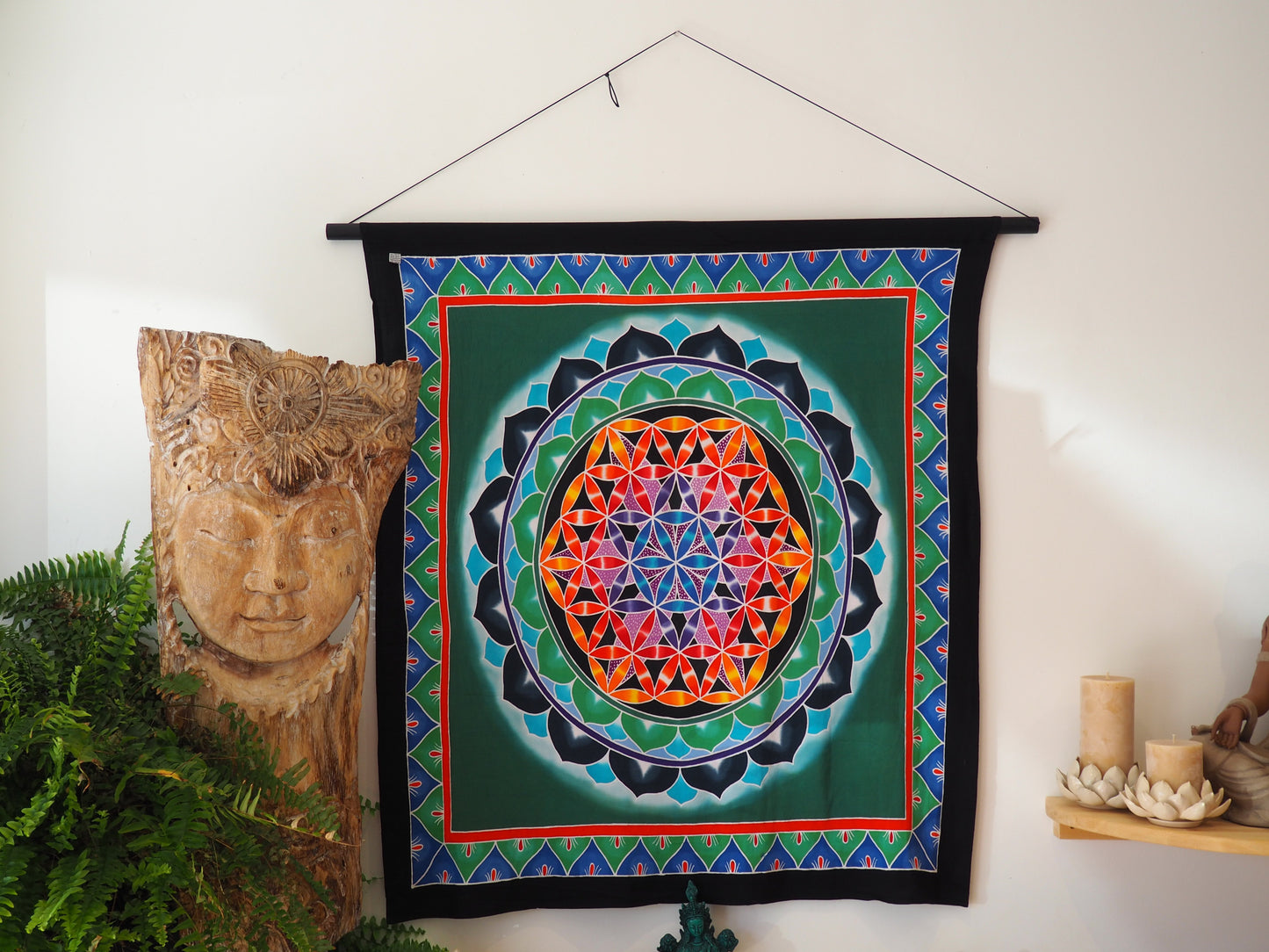 Batik Flower-of-Life Tapestry (Green) - Shakti