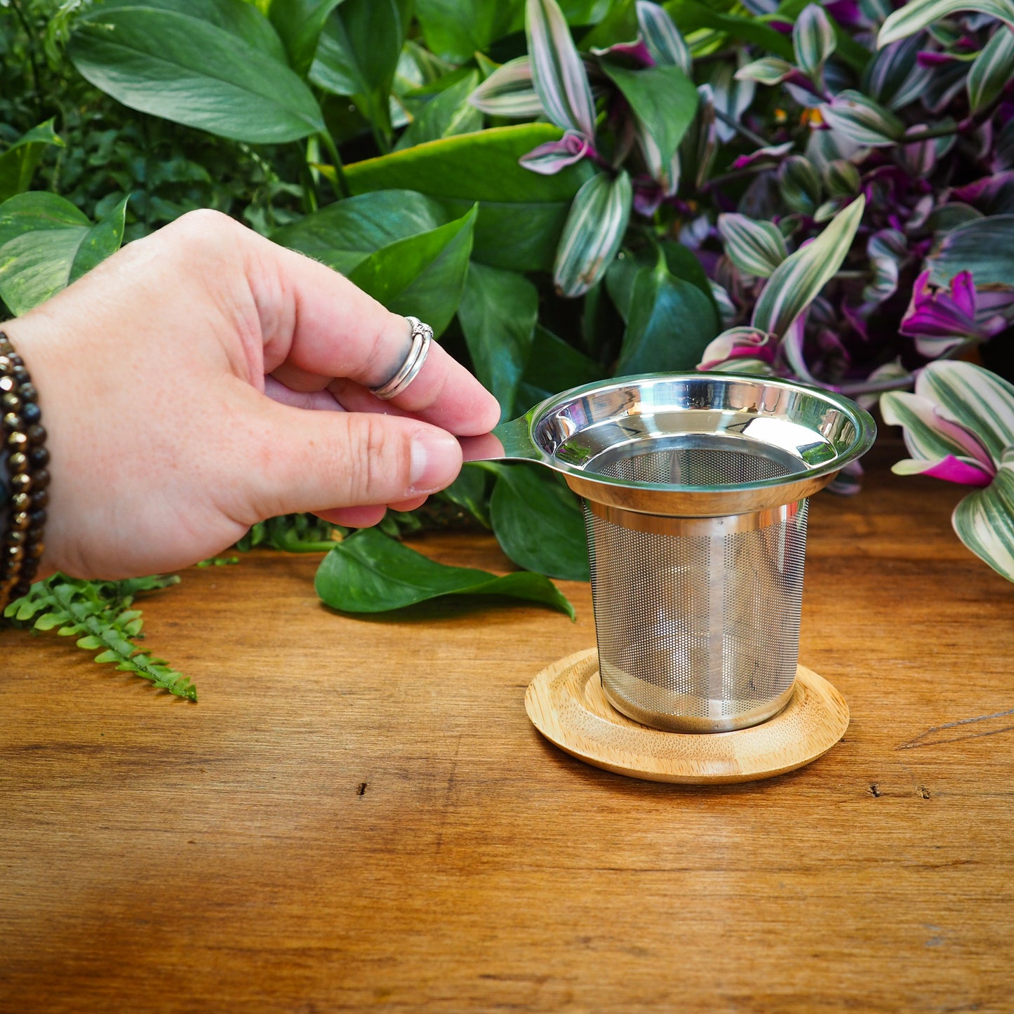 Stainless Steel Tea Strainer w/ Bamboo Lid - Shakti