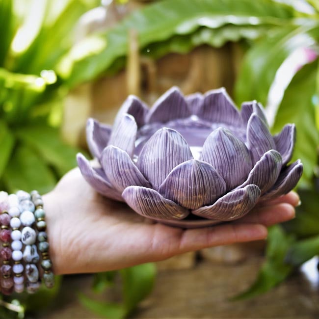 Pillar Candle Holder - Lotus Flower (Purple) - Shakti