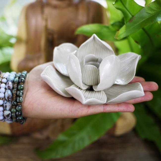 Taper Candle Holder - Lotus Flower (Off-white) - Shakti