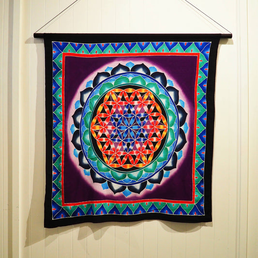 Batik Flower-of-life Tapestry (Raspberry) - Shakti