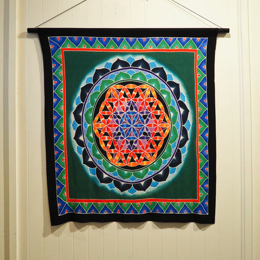 Batik Flower-of-Life Tapestry (Green) - Shakti