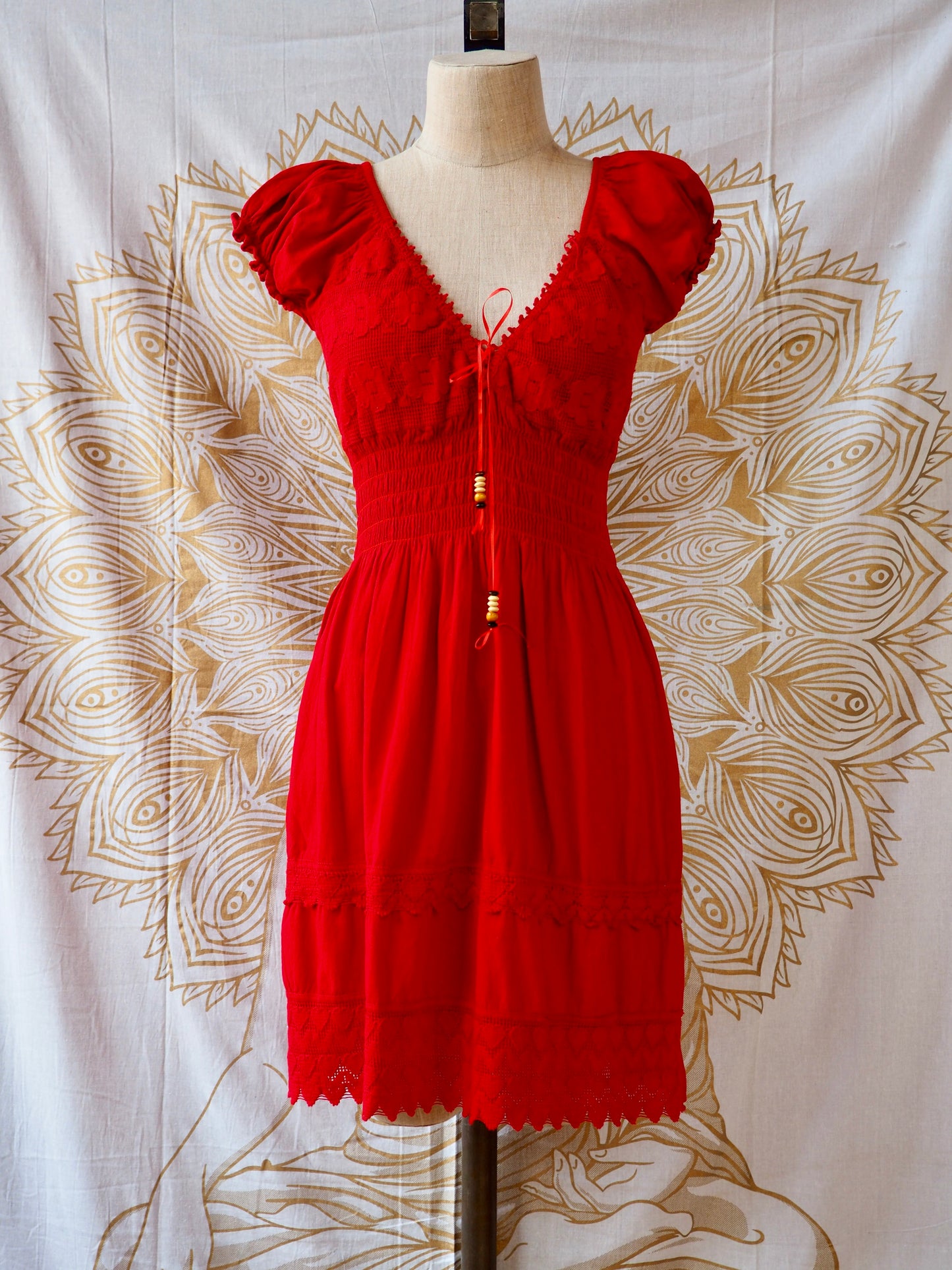 Peruvian Folk Dress, Lace-Up Mini