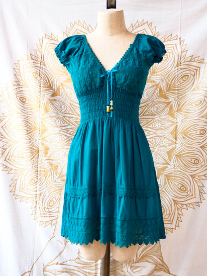 Peruvian Folk Dress, Lace-Up Mini
