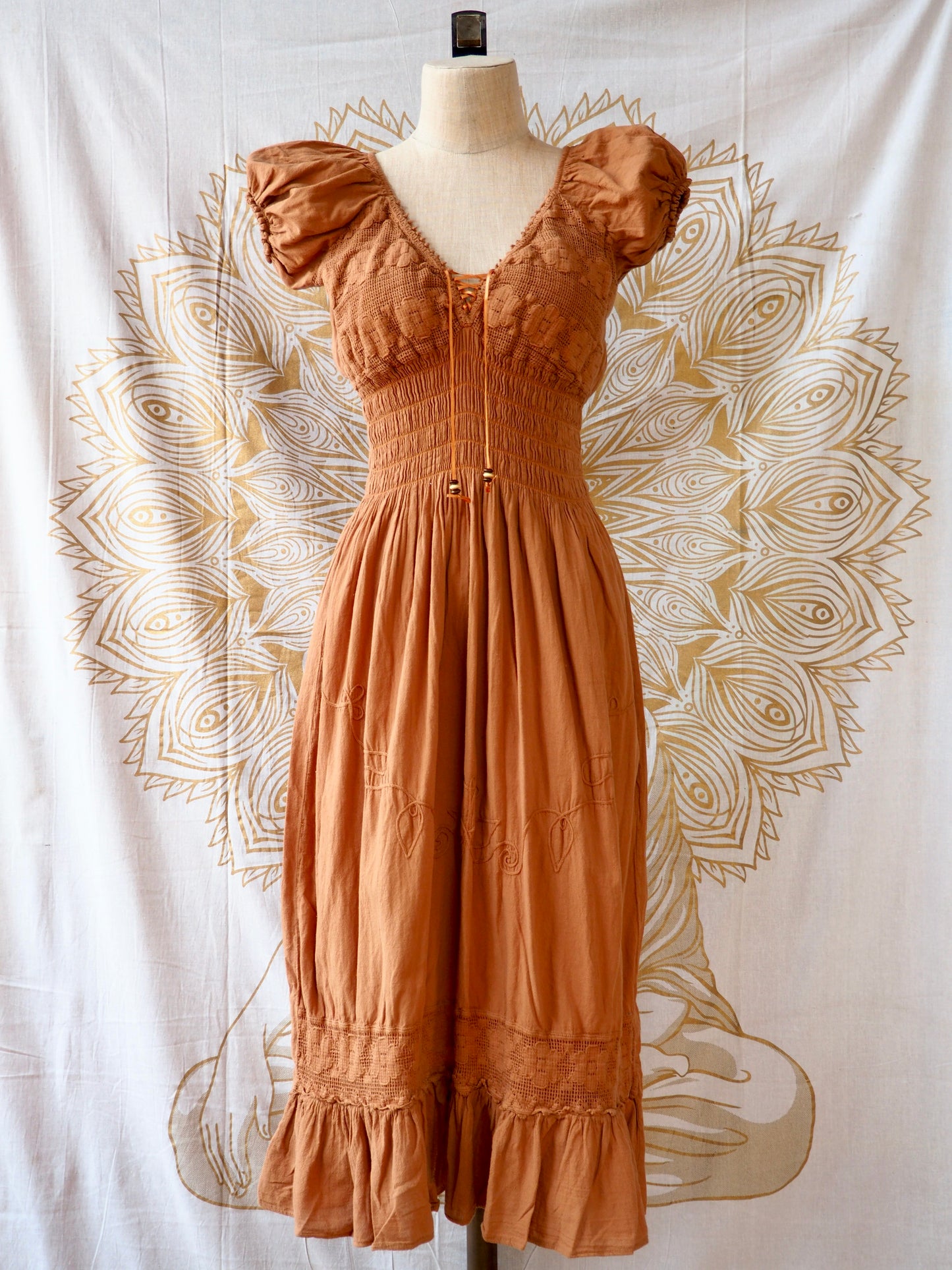 Peruvian Folk Dress, Lace-Up Maxi