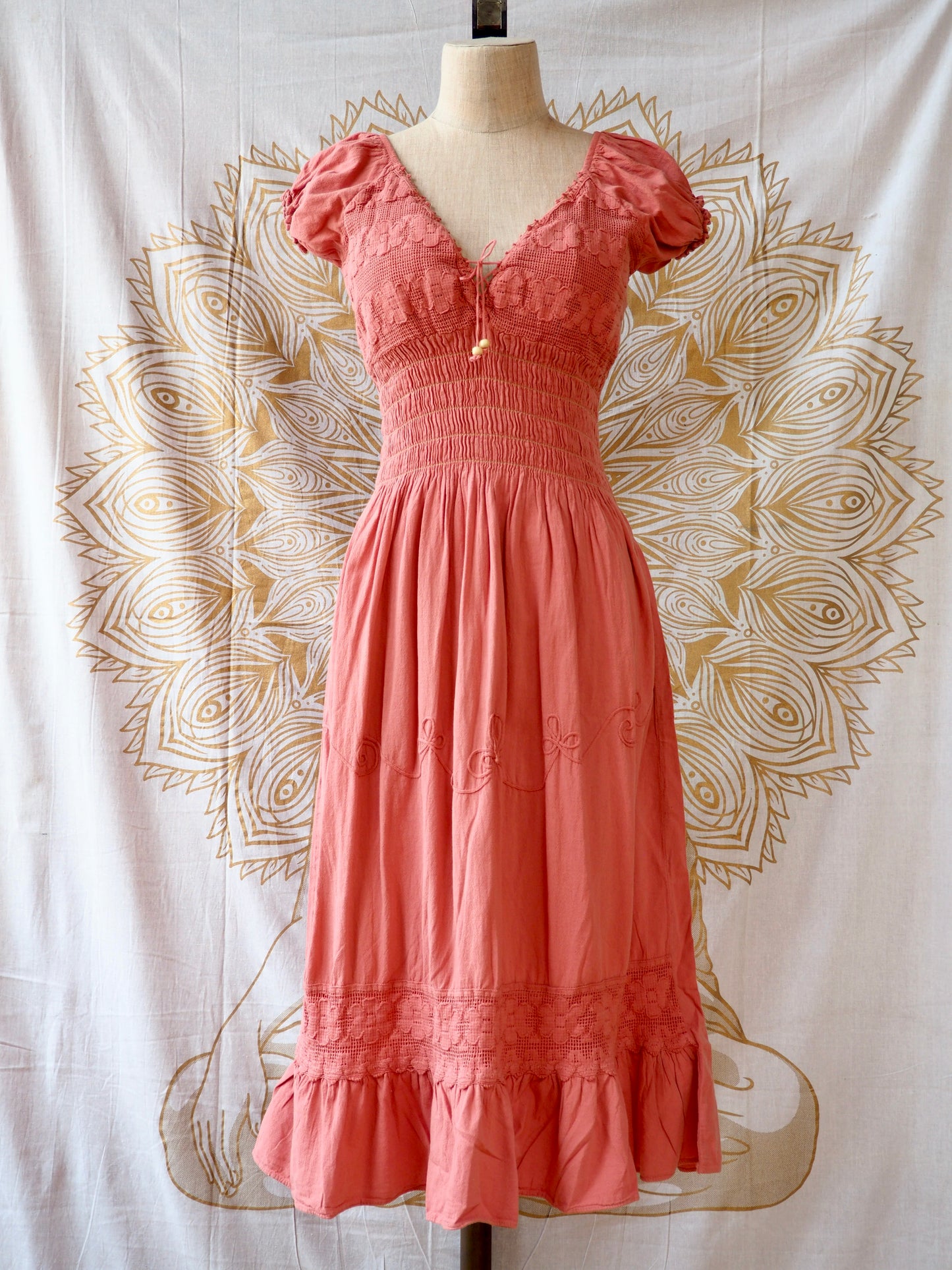 Peruvian Folk Dress, Lace-Up Maxi