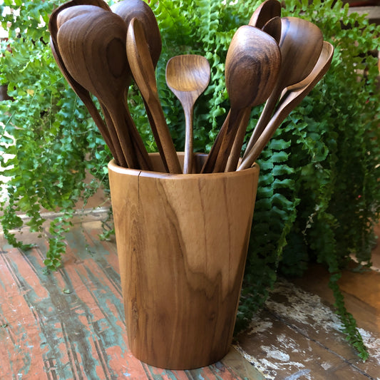 Teak Wood Utensil Holder