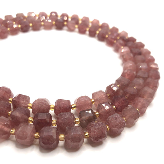 Strawberry Quartz Faceted Cubic Beads