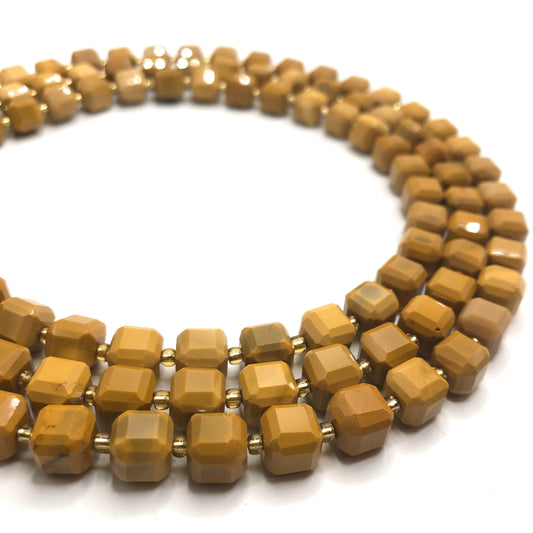 Yellow Mookaite Faceted Cubic Beads