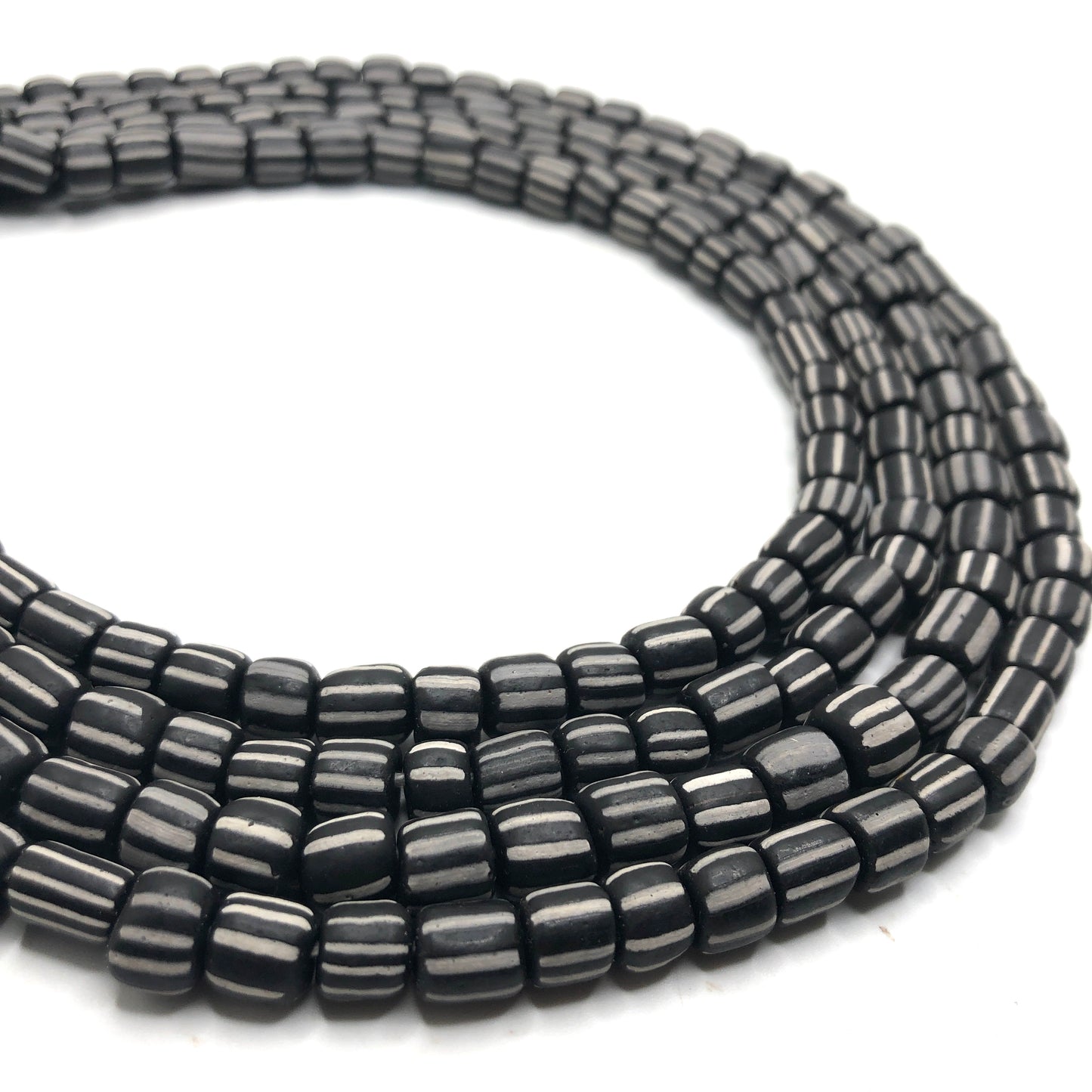 Recycled Glass Beads - Striped Cylin (L)