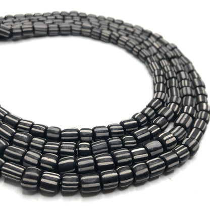 Recycled Glass Beads - Striped Cylin (L)