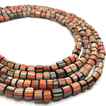 Recycled Glass Beads - Striped Cylin (L)