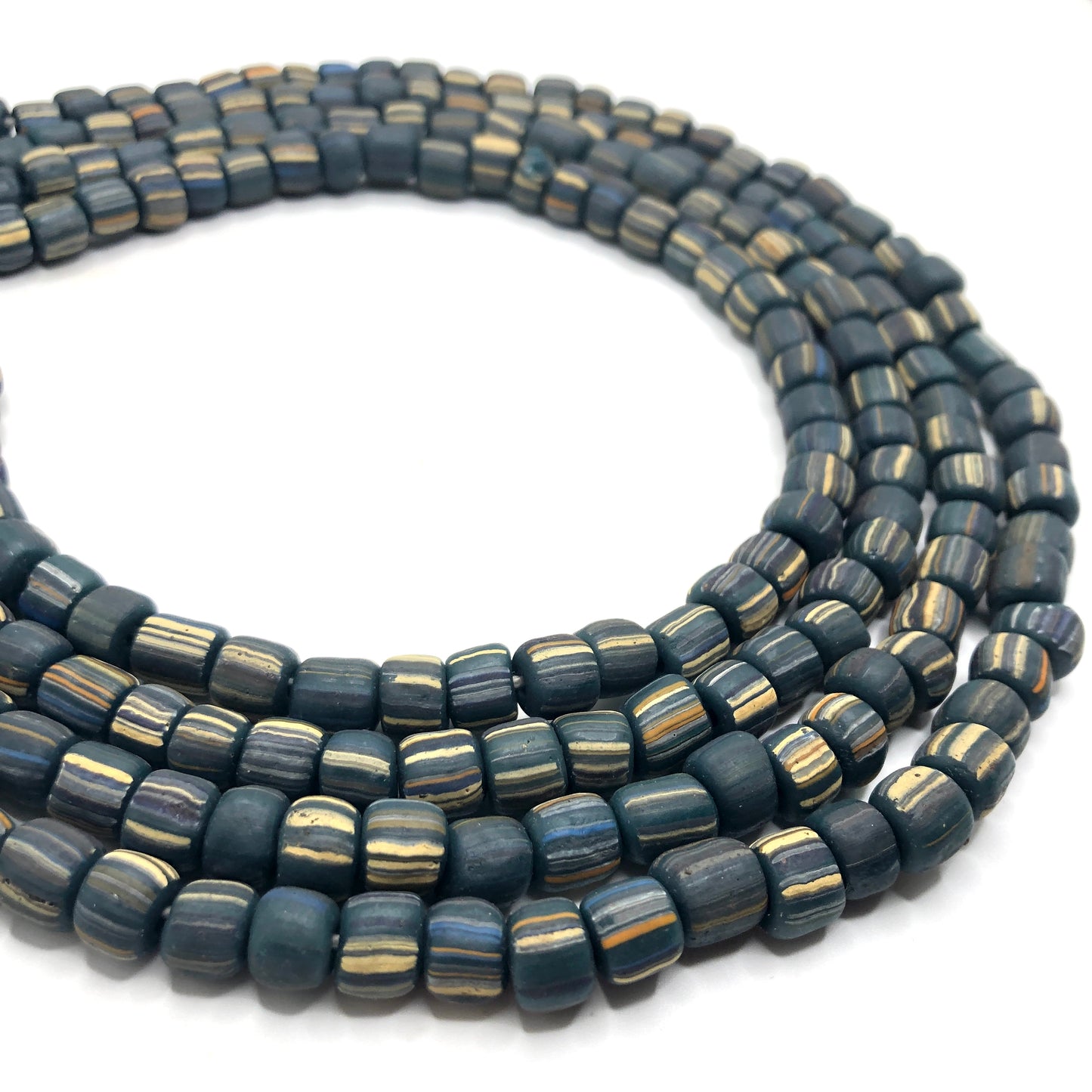Recycled Glass Beads - Striped Cylin (L)