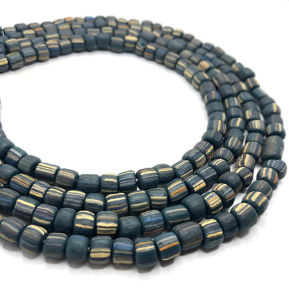 Recycled Glass Beads - Striped Cylin (L)