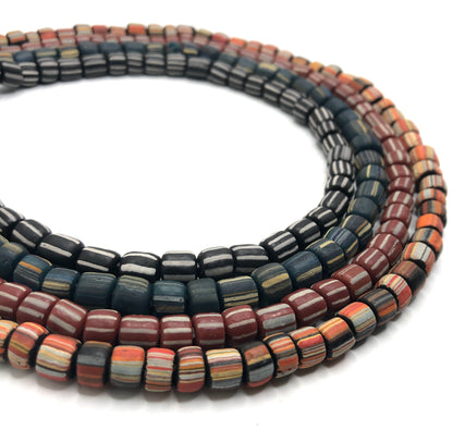 Recycled Glass Beads - Striped Cylin (L)