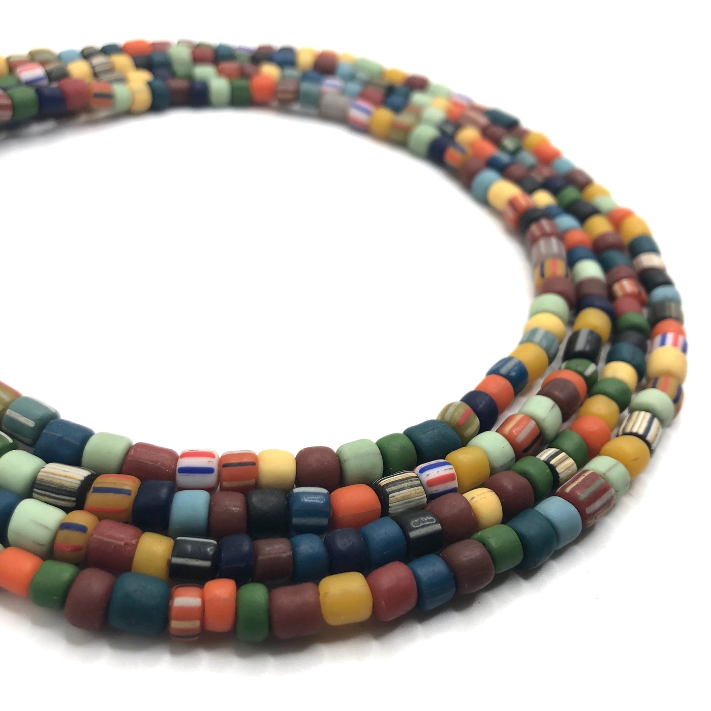 Recycled Glass Beads - Striped Cylin