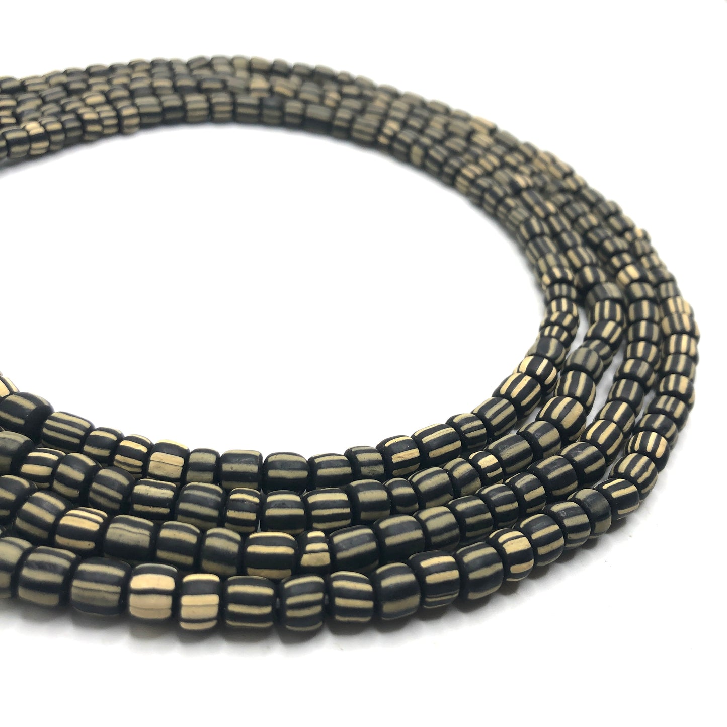 Recycled Glass Beads - Striped Cylin