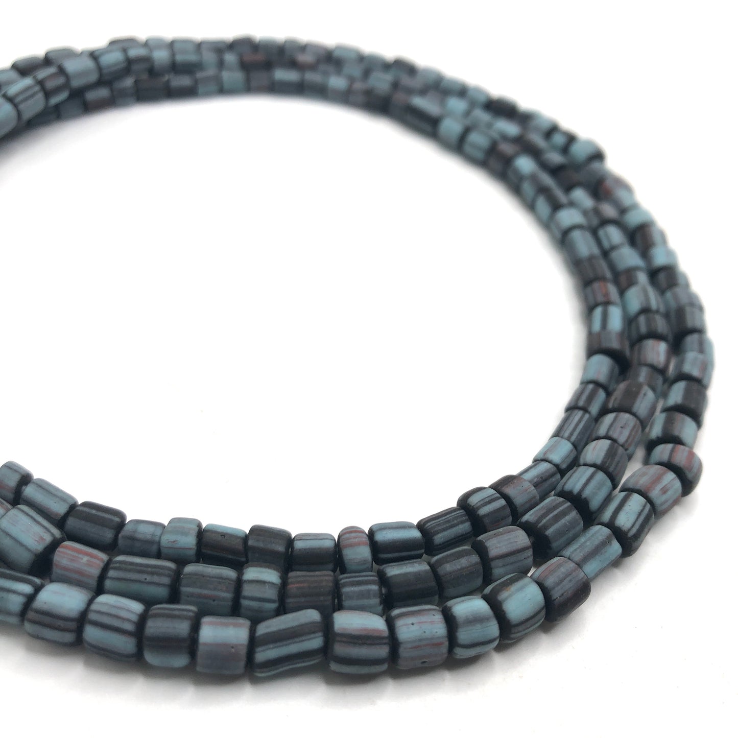 Recycled Glass Beads - Striped Cylin