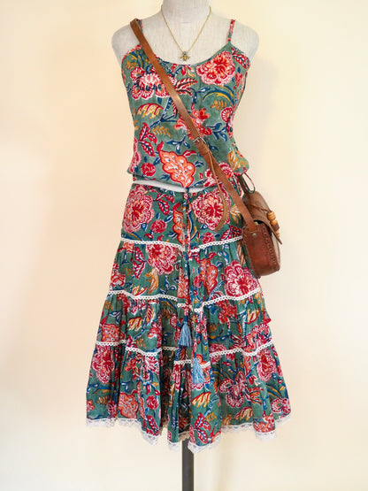 Block Print Cotton Pleated Tank Top