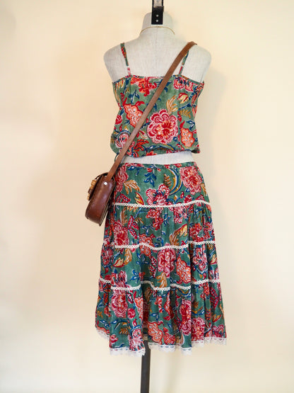 Block Print Cotton Pleated Tank Top