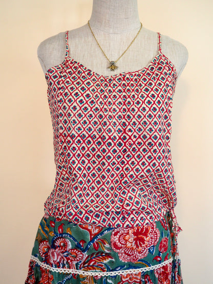 Block Print Cotton Pleated Tank Top
