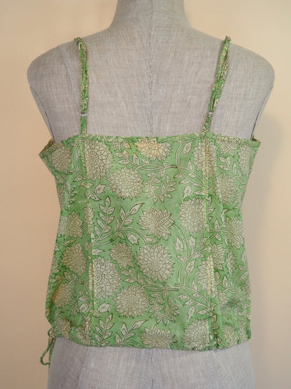 Block Print Cotton Pleated Tank Top