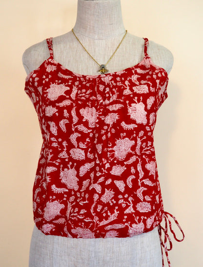 Block Print Cotton Pleated Tank Top