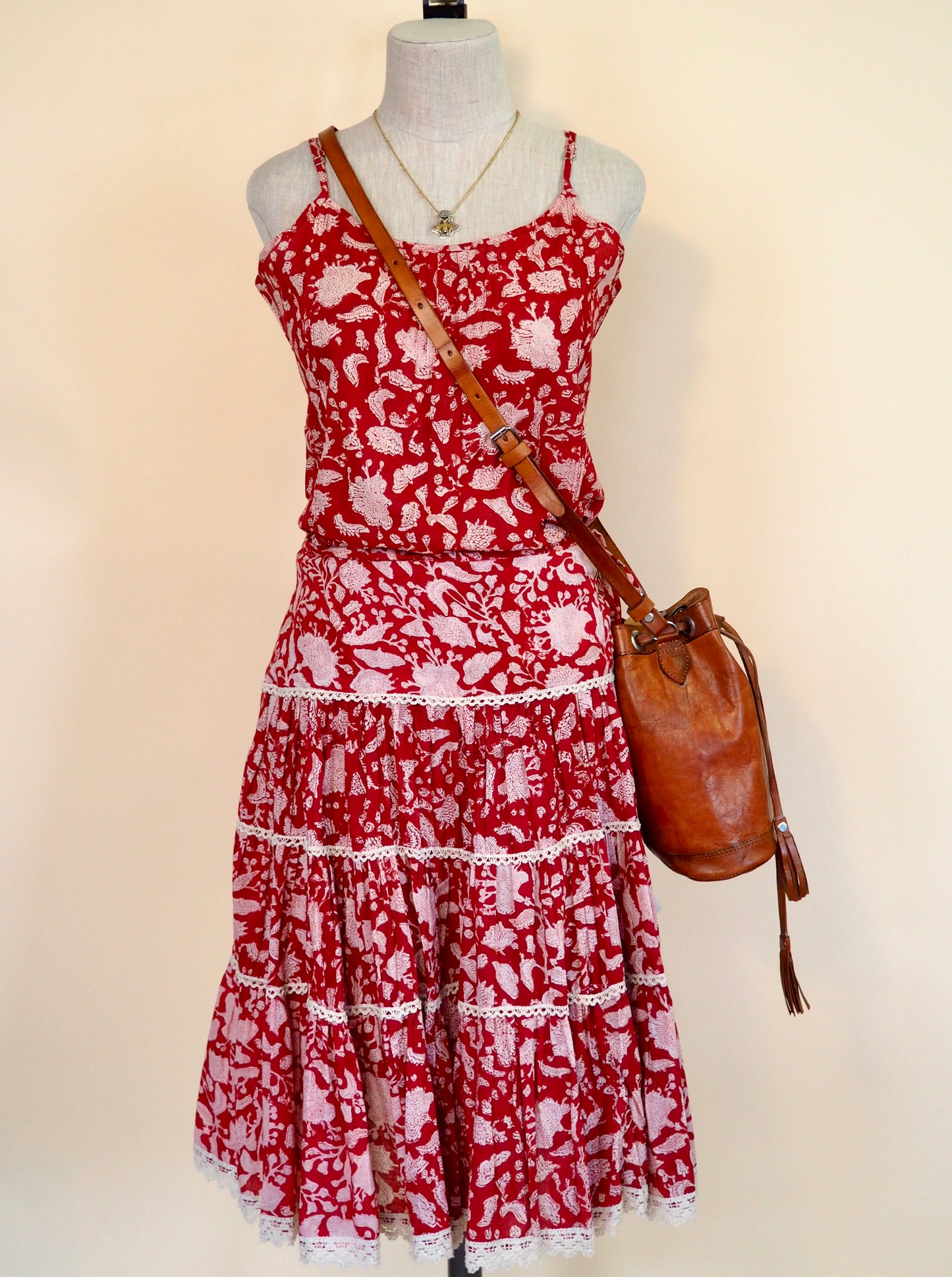 Block Print Cotton Pleated Tank Top