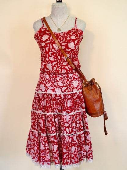 Block Print Cotton Pleated Tank Top