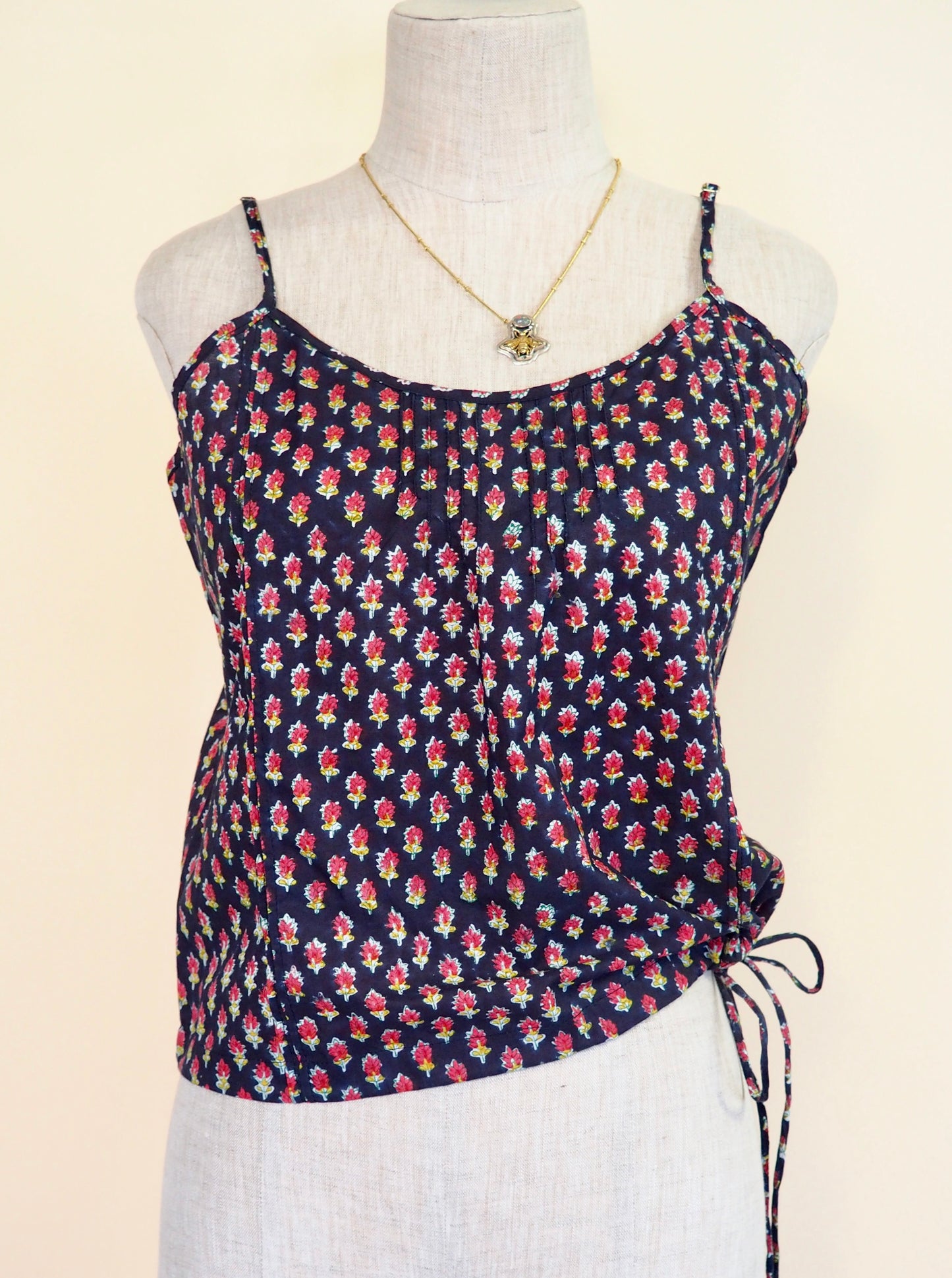 Block Print Cotton Pleated Tank Top