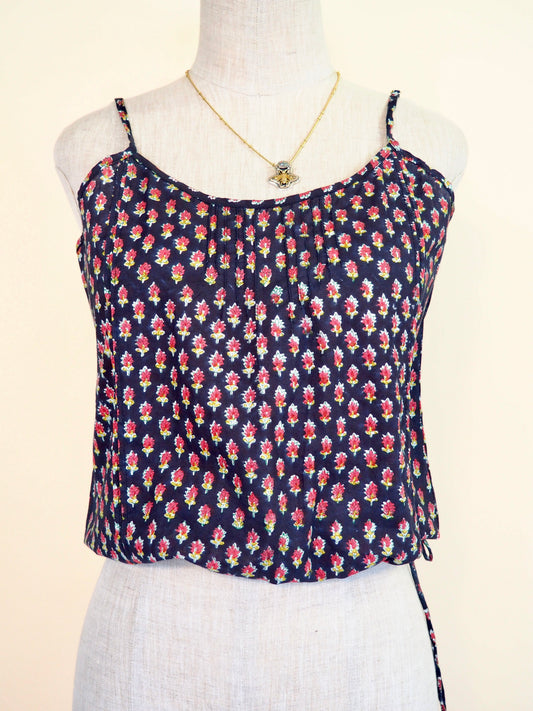 Block Print Cotton Pleated Tank Top