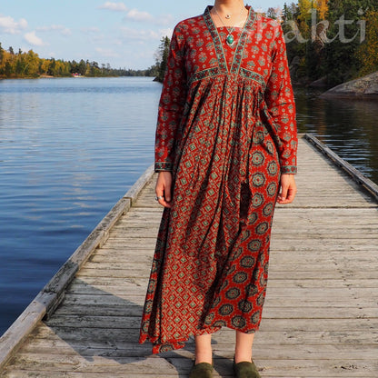 Block Print Dress, Brick - Shakti