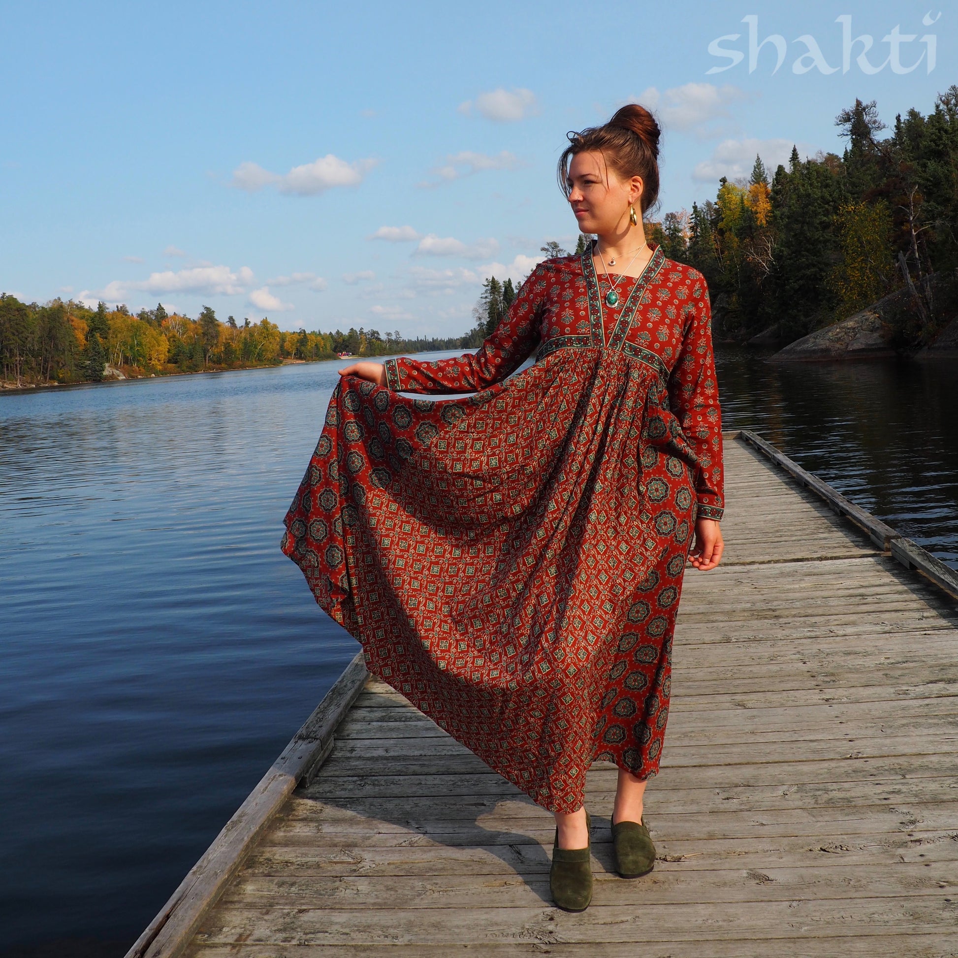 Block Print Dress, Brick - Shakti