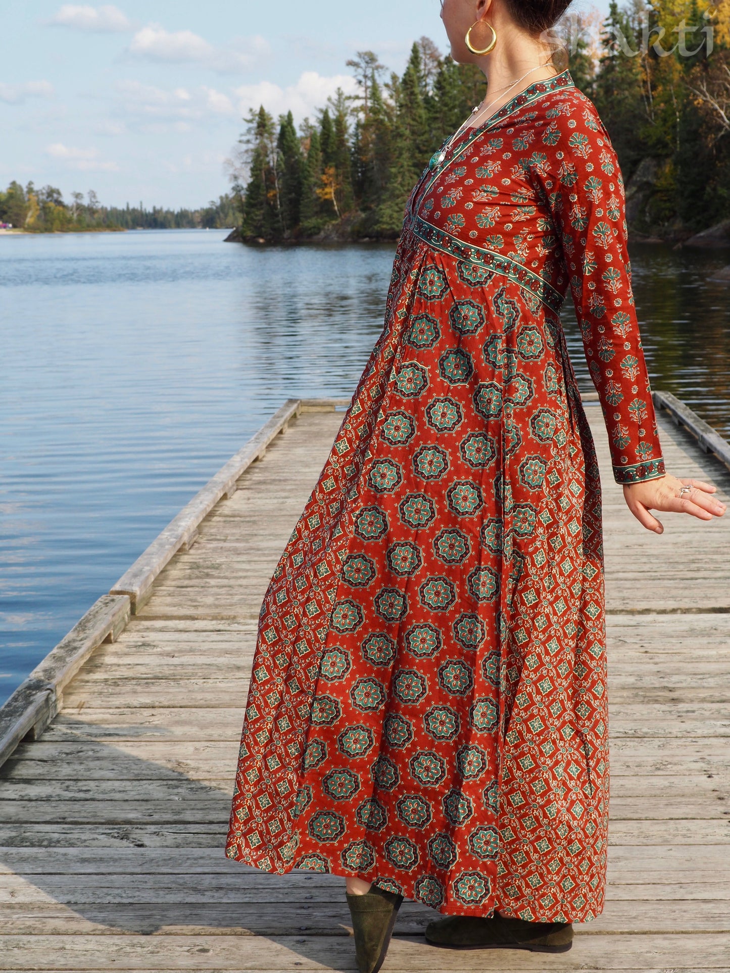 Block Print Dress, Brick - Shakti