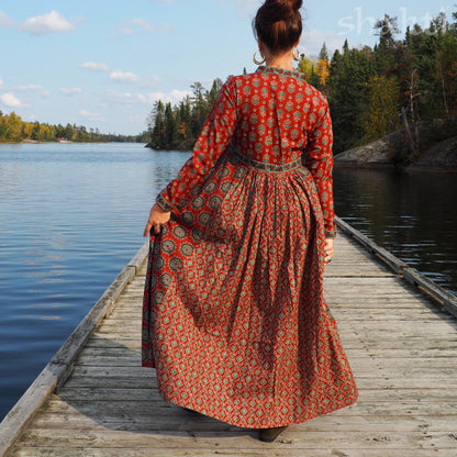 Block Print Dress, Brick - Shakti