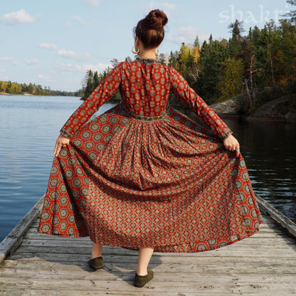 Block Print Dress, Brick - Shakti