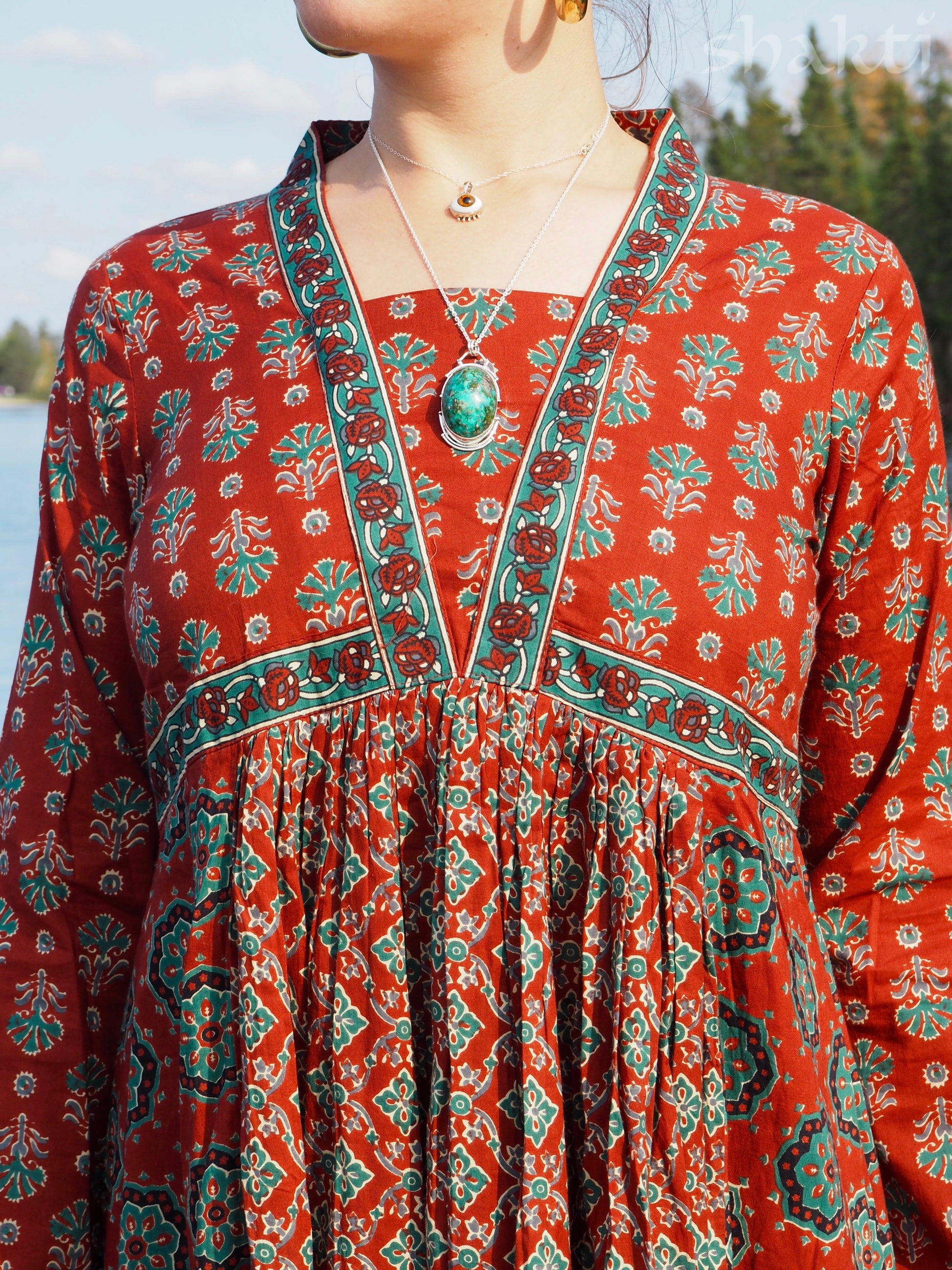 Block Print Dress, Brick - Shakti