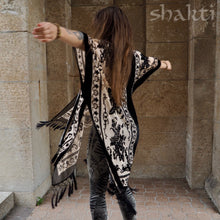 Load image into Gallery viewer, Burnout Velvet Kimono - Black/Cream

