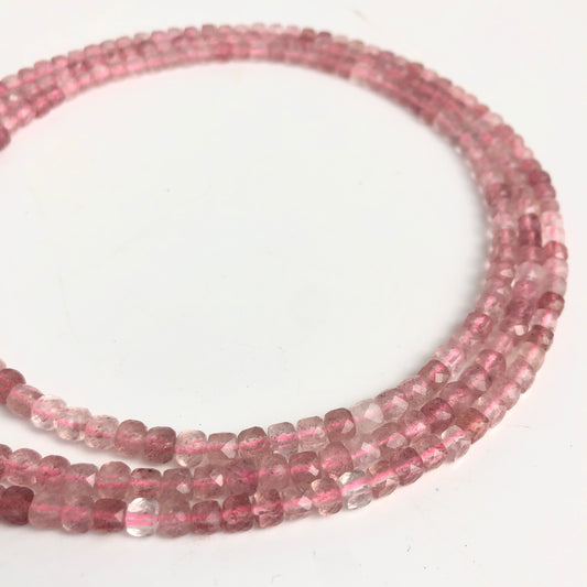 Strawberry Quartz Faceted Cubic Beads, 4mm - Shakti