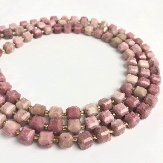 Rhodonite Faceted Cubic Beads, 8mm - Shakti