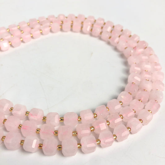 Rose Quartz Faceted Cubic Beads, 8mm - Shakti