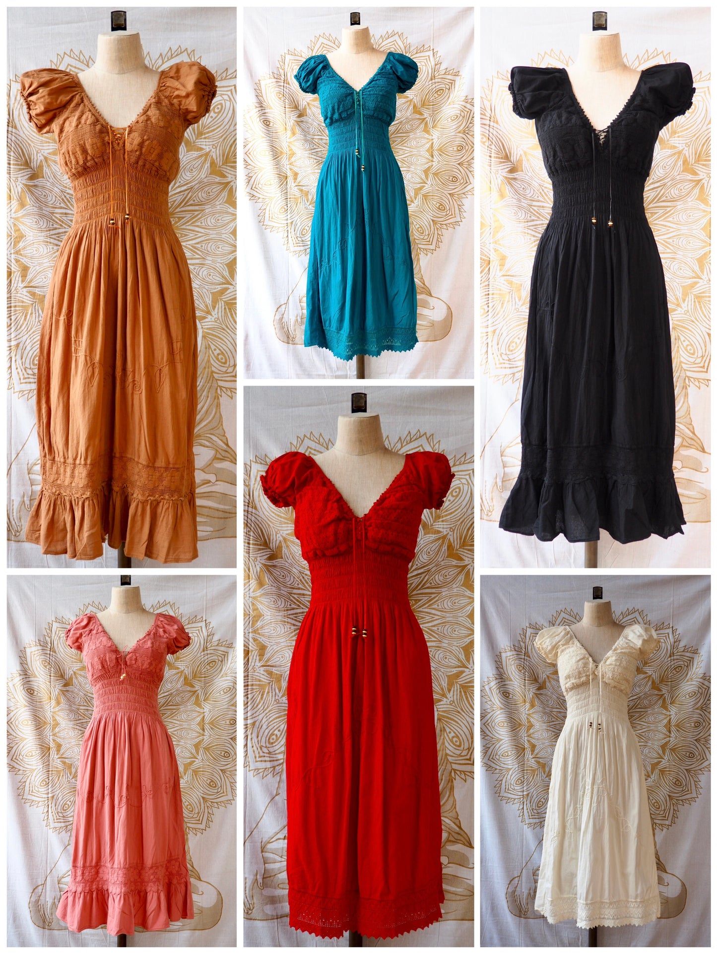 Peruvian Folk Dress, Lace-Up Maxi