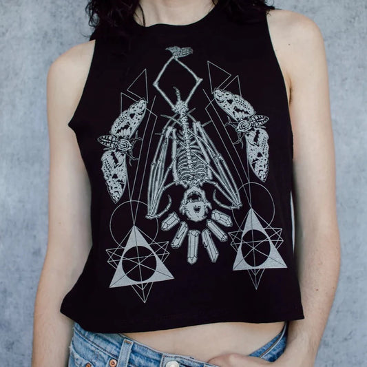 Hanging Bat Skeleton Racerback Crop Top - Shakti