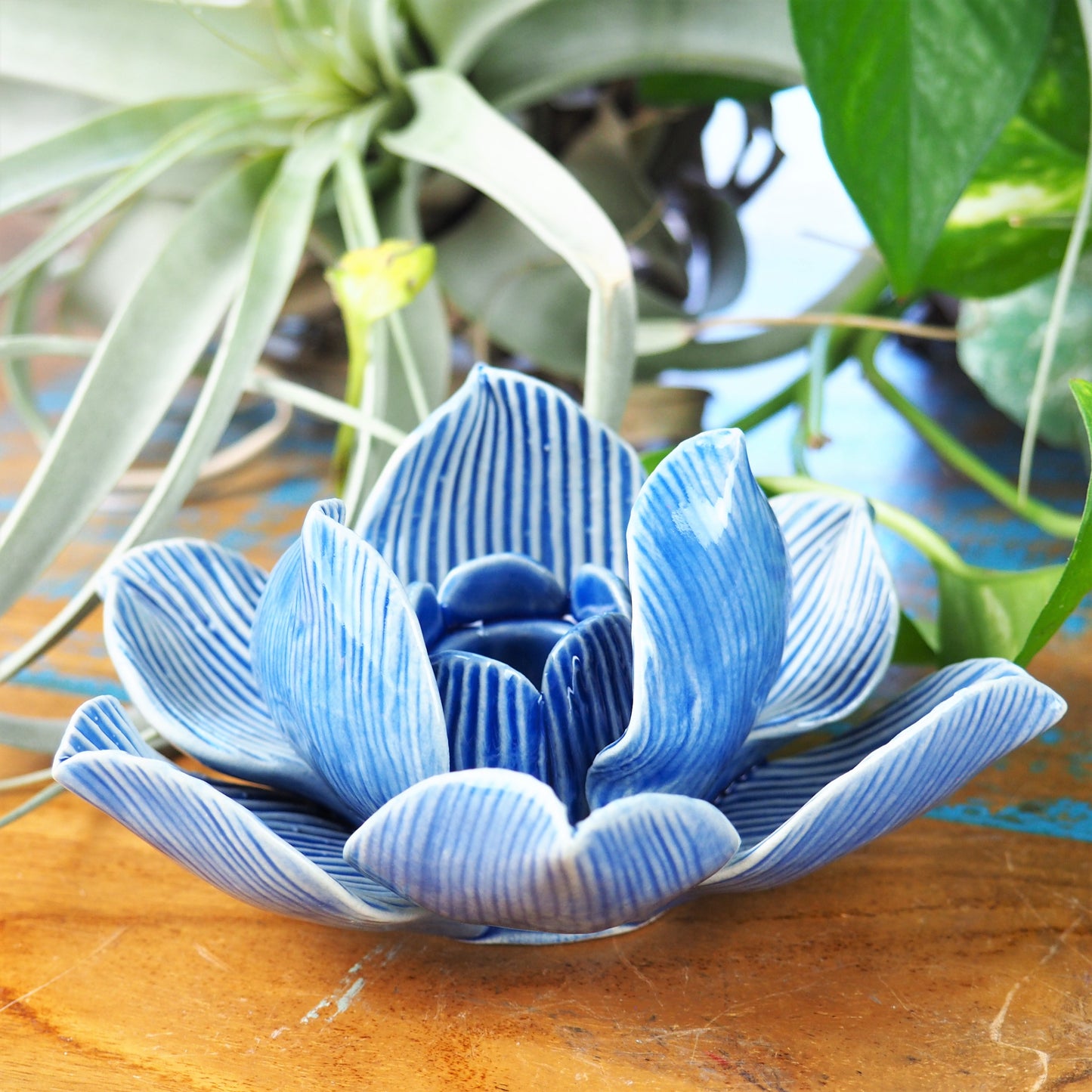 Taper Candle Holder - Lotus Flower (Blue) - Shakti