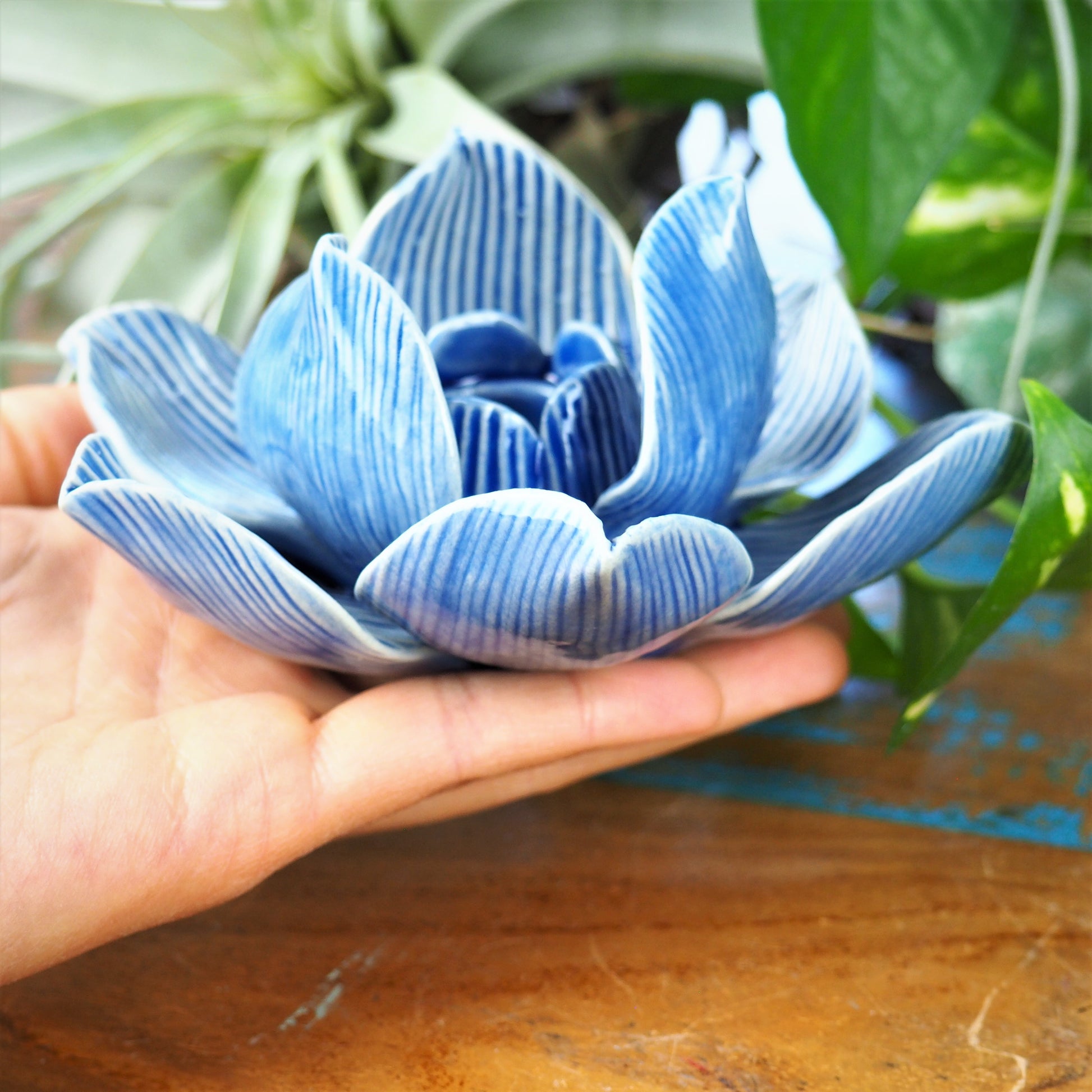 Taper Candle Holder - Lotus Flower (Blue) - Shakti