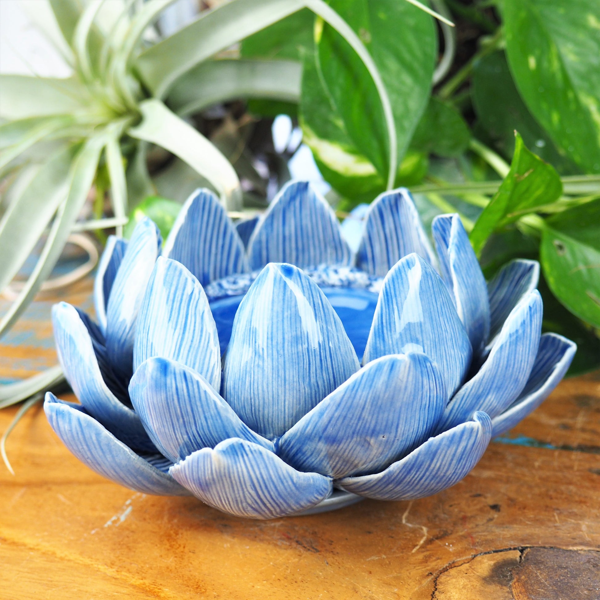 Pillar Candle Holder - Lotus Flower (Blue) - Shakti