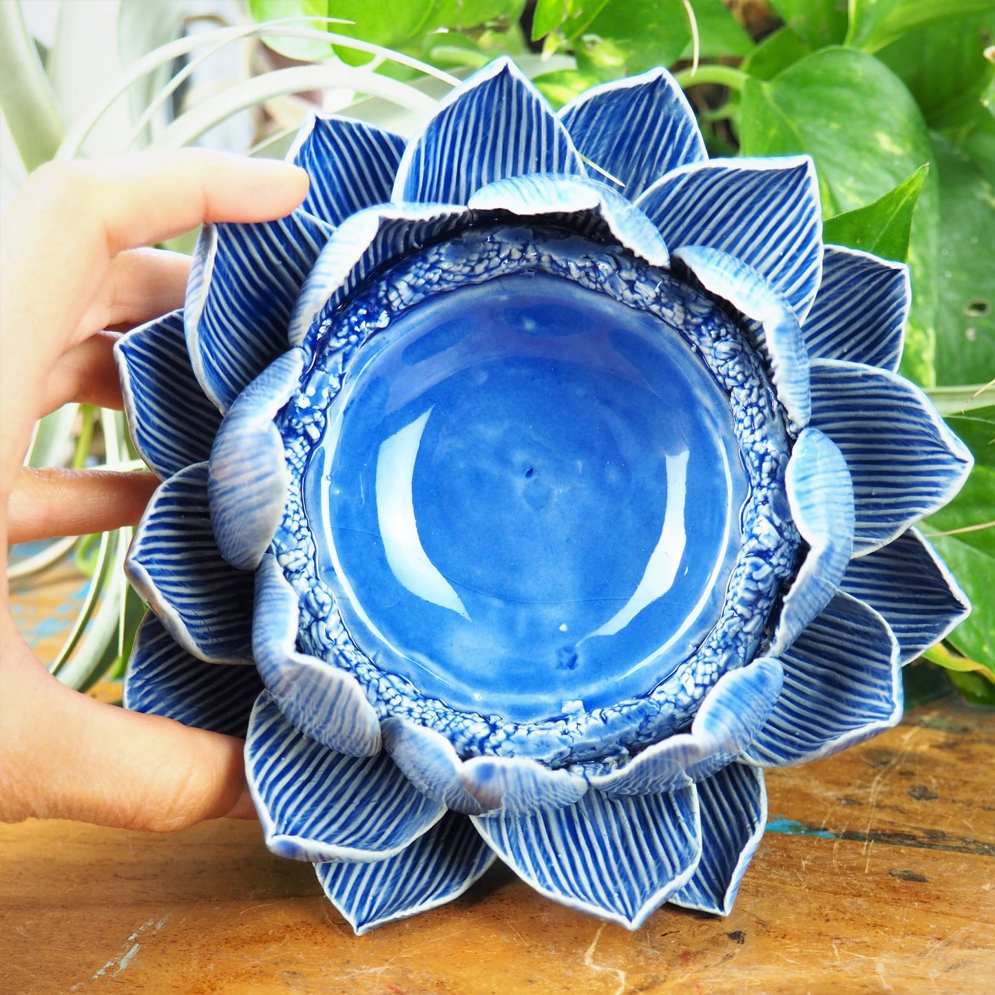 Pillar Candle Holder - Lotus Flower (Blue) - Shakti